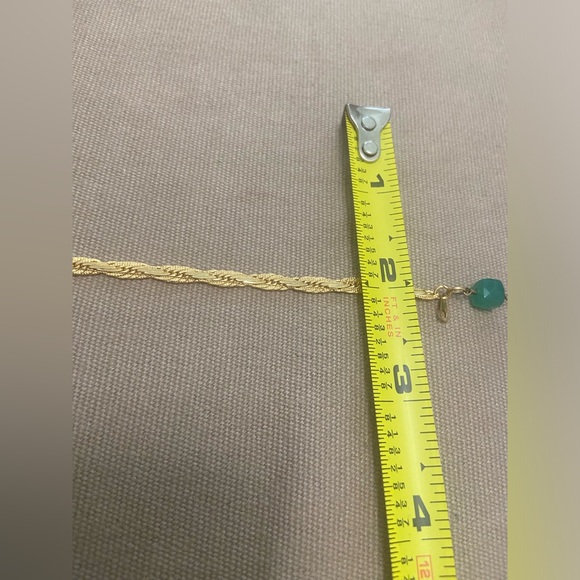 Gold Plated Twist Bracelet/ Anklet with Emerald Green Gemstone, New - Picture 2 of 7